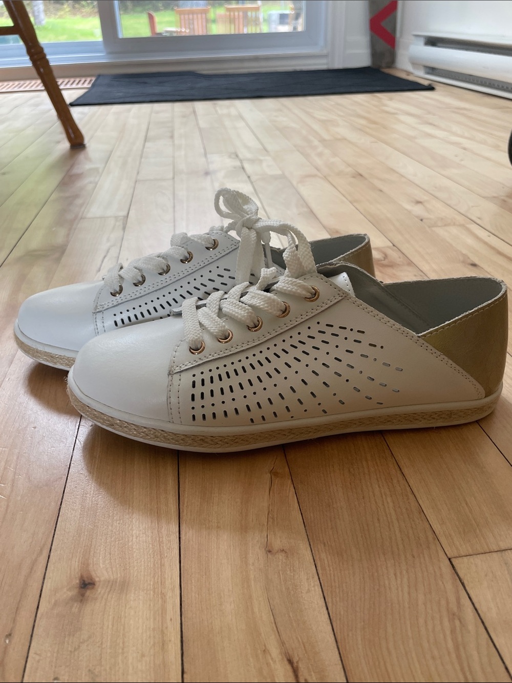 Women's White Laser-Cut Espadrille Sneakers - Casual Lace-Up